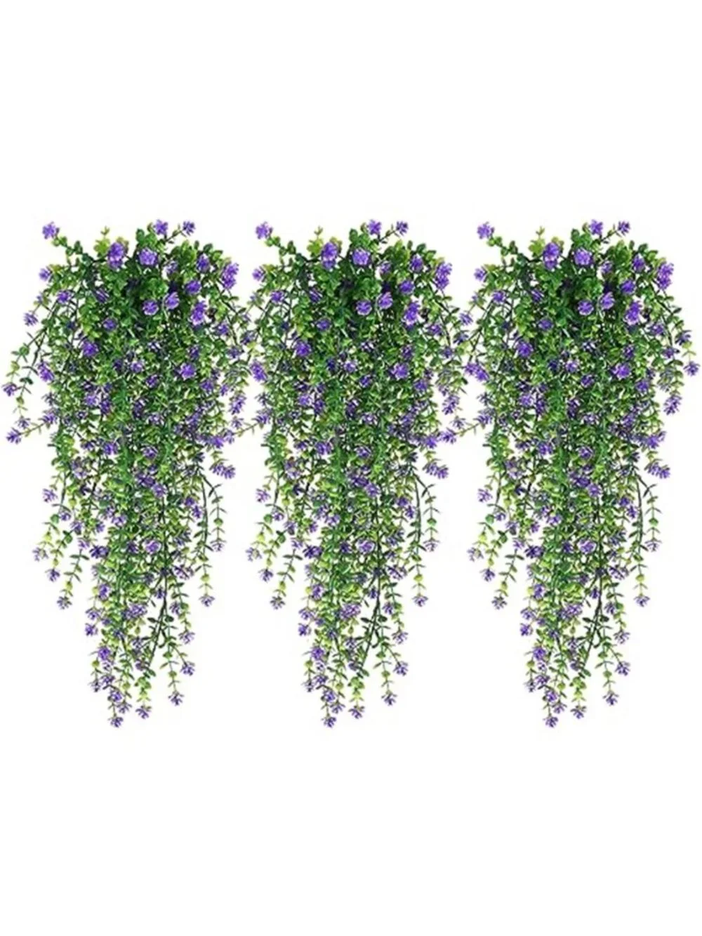 Artificial Hanging Fern Plants UV Resistant Faux Outdoor Indoor Decor Purple 3Pk
